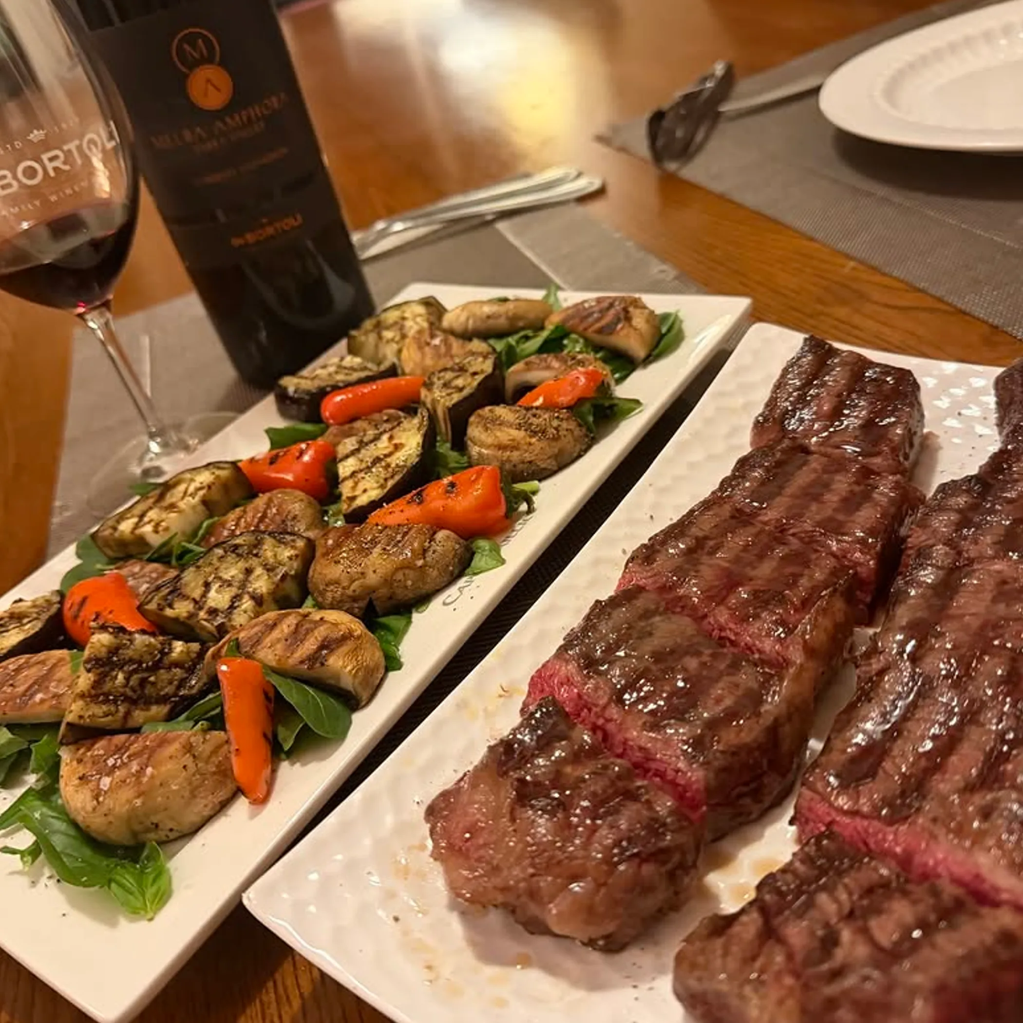 gourmet meal with wine glass